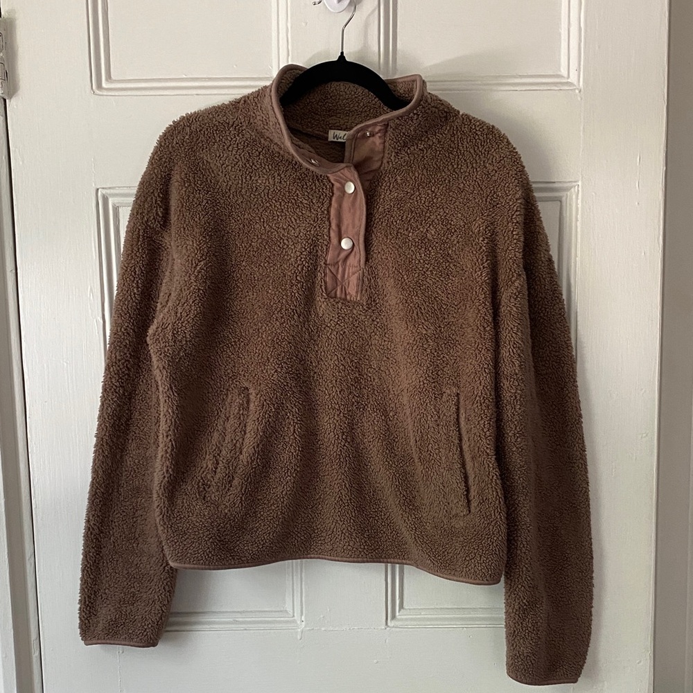 WallFlower Women’s large brown cropped faux fur jacket